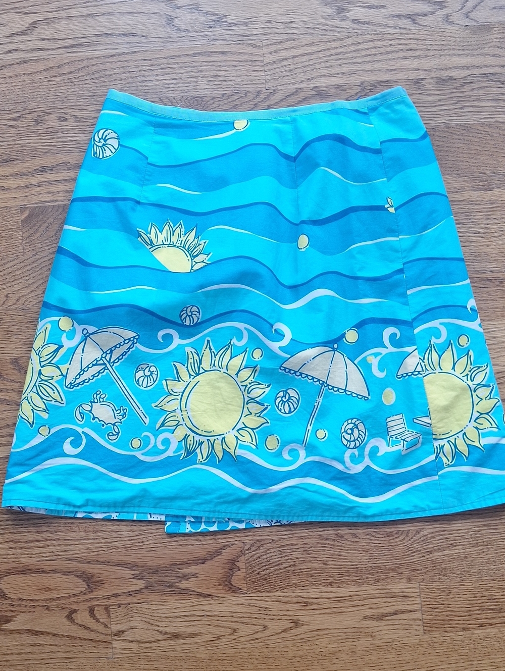 Vintage Lilly Pulitzer Beach Sun & Waves Print Reversible Wrap Mini Skirt 2